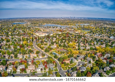 Aerial View of Autumn Colors in Denver Suburb of Lakewood, Colorado