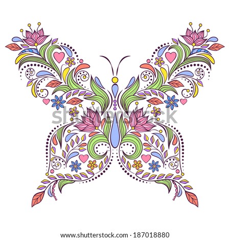 Vector illustration of abstract floral butterfly isolated on white background