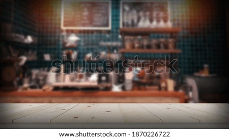 Wood table top with Abstract blur Coffee shop background, For create montage product display