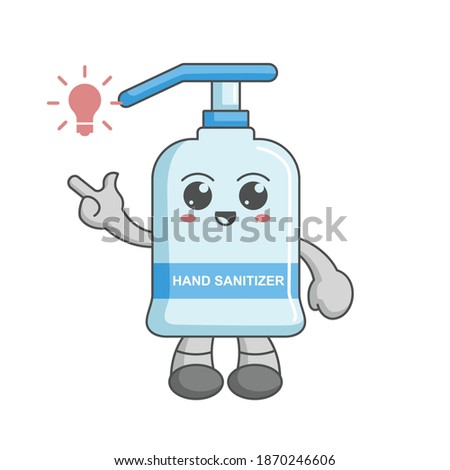 Kawaii hand sanitizer character cartoon design concept have an idea with lamp icon