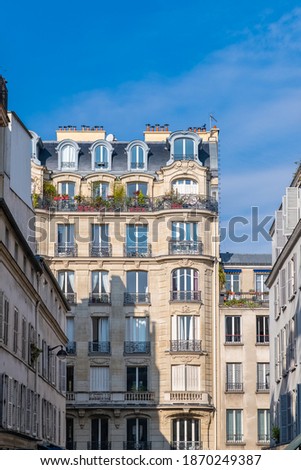 Paris, typical facades and street, beautiful buildings at Republique