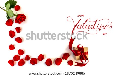 Happy Valentine's day! Card, online banner, greeting card, Flat lay on Valentine's Day With red roses