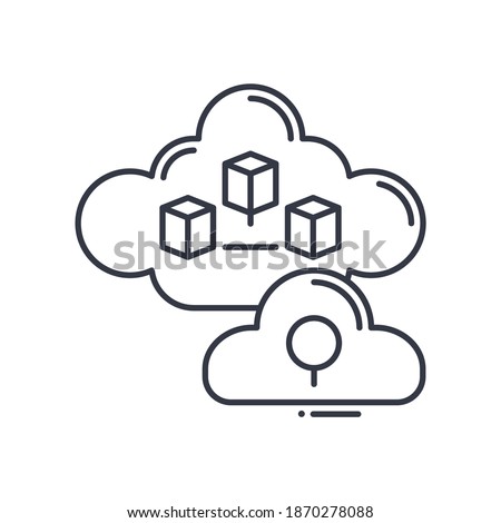 Cloud search image icon, linear isolated illustration, thin line vector, web design sign, outline concept symbol with editable stroke on white background.