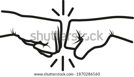 Two male hands that greet each other with fists bump and isolated on a white background Royalty-Free Stock Photo #1870286560