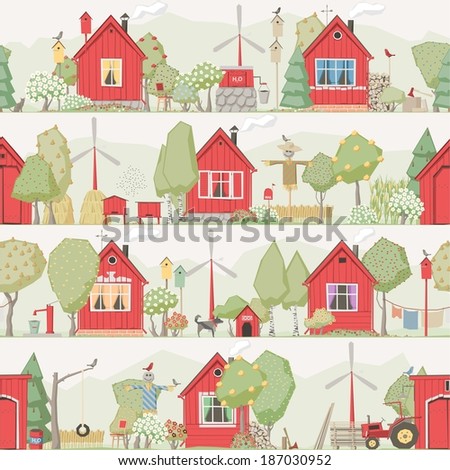 Seamless background - eco village ( red houses )