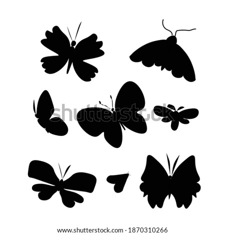 Vector set of illustrations with butterflies in doodle style.Collection with flying insects black silhouettes hand drawn.Clip art with summer creatures.Design for packaging,social networks,web,cards.