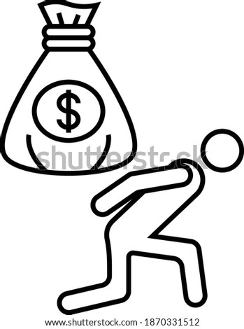 Unsecured debt Vector Icon Design, Financier and investors Symbol on White Background, Business Capitalism and Finance Sign, Huge money bag bent over the waist of the businessman Concept, Royalty-Free Stock Photo #1870331512