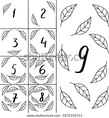 simple cute kids game to develop creativity and math calculations coloring book with leaves and numbers to match