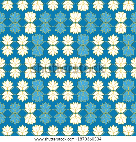 Lotus flower pattern, mosaic style. Seamless pattern. Great for Spring or Summer fabric, scrap booking, gift wrap, wallpaper, tile, dinnerware, product design projects. Surface pattern design - Vector