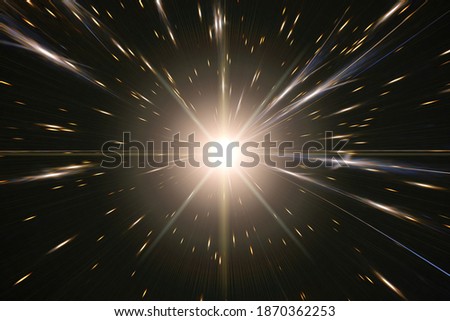Light stripes. Sunburst in galaxy. Hyper jump. The elements of this image furnished by NASA. Royalty-Free Stock Photo #1870362253