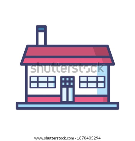 House with door and red roof line and fill style icon design, Home real estate building theme Vector illustration
