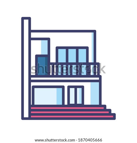 House with balcony line and fill style icon design, Home real estate building theme Vector illustration