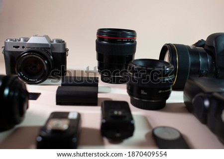 Professional photographic equipment on a table
