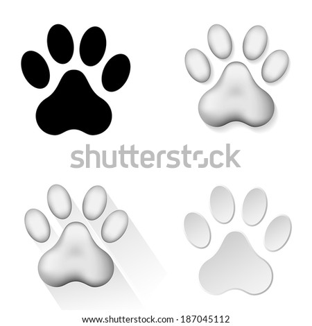 Set of icons with animal footprints on white background, illustration.