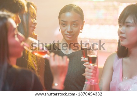 Party asian girl holidays celebrate nightlife. group of young girl happy dancing party hand holding a drink. lifestyle women young asian enjoyment nightclub. 