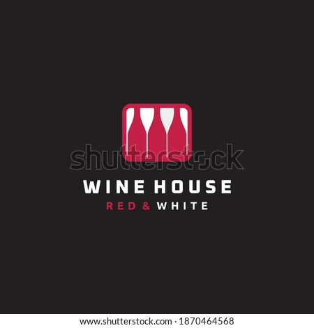 Wine house botlle and glass logo template design inspiration