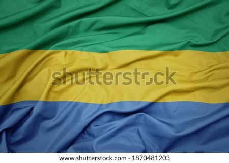 waving colorful national flag of gabon. macro shot