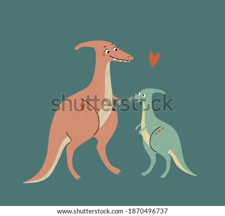 Cute dinosaurs, mom and baby. Prehistoric era. Children's illustration.