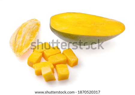 mango slice with mango stone isolated on white background