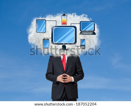 Businessman and a technological cloudy head 