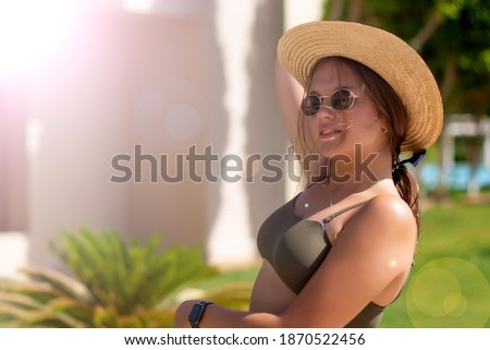real people concept, beautiful young women, teenage girl walk on the beach in vacation. happiness and nice body for enjoyed people live an alternative lifestyle as vacation