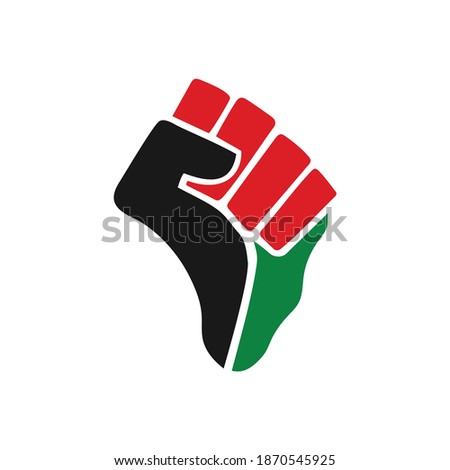 Fist icon forming the continent of africa. black live matter illustration. fist logo with flag of africa