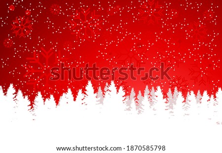 Snowing on Pine trees ,Red Christmas Background with Snowflakes illustration vector.