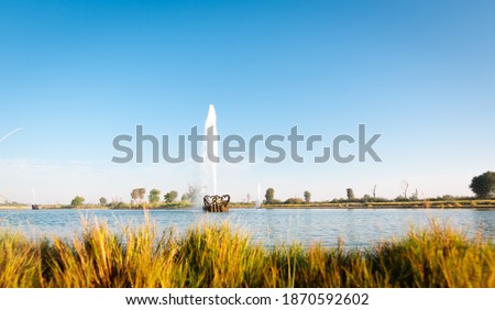 Beautiful landscape view and water fountain from Love Lake - Dubai