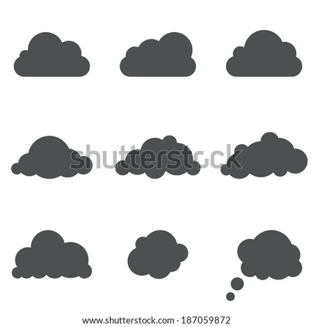 Black and white cloud shapes vector template.