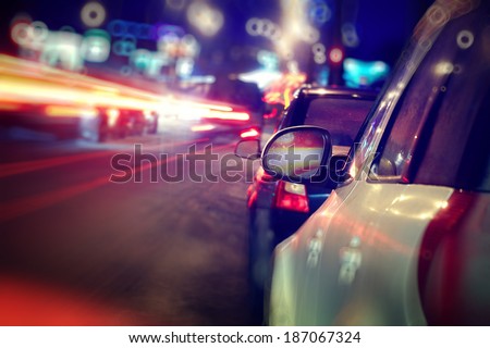 city car traffic jams night lights Royalty-Free Stock Photo #187067324