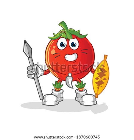 tomato african tribal fighter mascot. cartoon vector