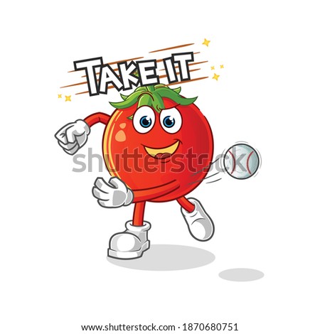 tomato throwing baseball vector. cartoon character