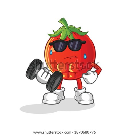 tomato lifting dumbbell vector. cartoon character