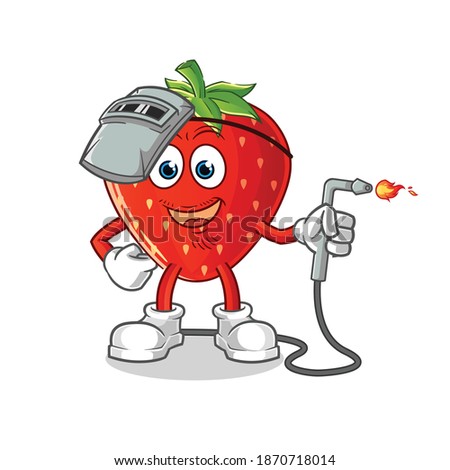 strawberry welder mascot. cartoon vector