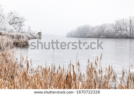 Scenic, frozen river Danube in Tolna, Hungary