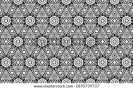 Black white geometric abstract lines triangle polygon pattern of flowers in oriental style. Vector graphics for design and decoration, for coloring book.