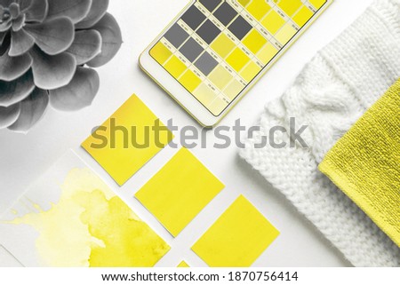 Color Palette Guide in mobile phone on White Background. flatlay. Color of the year 2021
