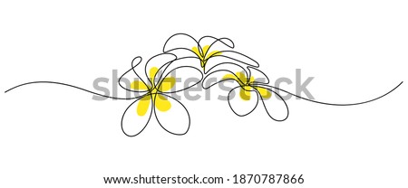 Plumeria flowers in continuous line art drawing style. Group of fragrant tropical plumeria (frangipani, jasmine) flowers. Minimalist black linear sketch on white background. Vector illustration Royalty-Free Stock Photo #1870787866