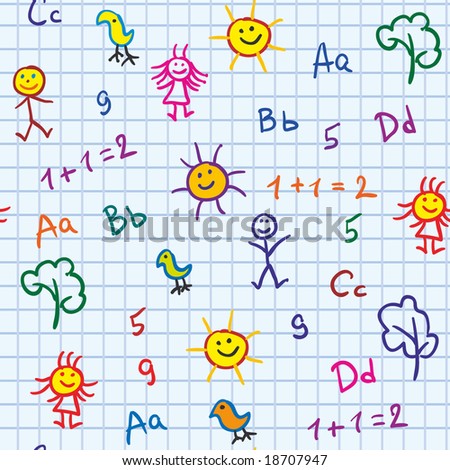 baby school vector seamless with abc drawing boy and girl trees and sun