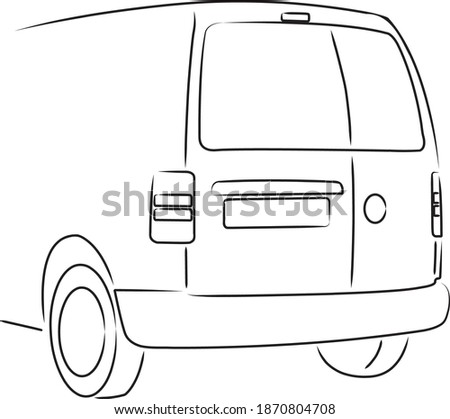 Simple black and white drawing utility van vehicle