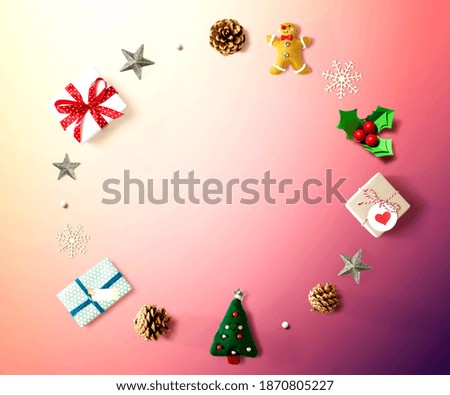 Collection of Christmas ornaments - overhead view flat lay