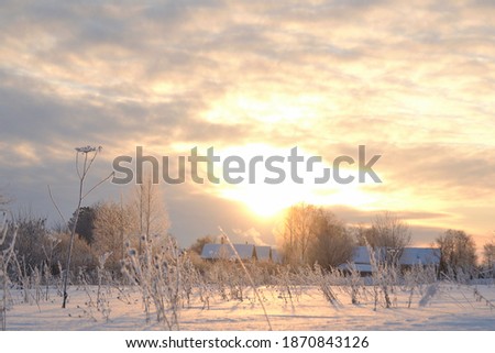 Winter nature landscape. Bright winter nature scene in Russian village.