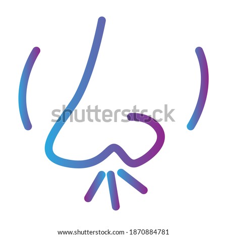 Line gradient nose. Pictogram with distinctions of smells on a white background. Stock vector illustration with scent organ. For medical banners, design of flyers, booklets, icons.