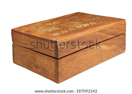 Wooden casket for jewelry on a white background