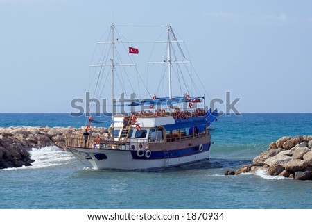 Ship sailing to the docks