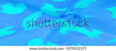 Thin blue cotton fabric with squirrel, marten, sable print. decor modern, textile art, design, texture, background, pattern,