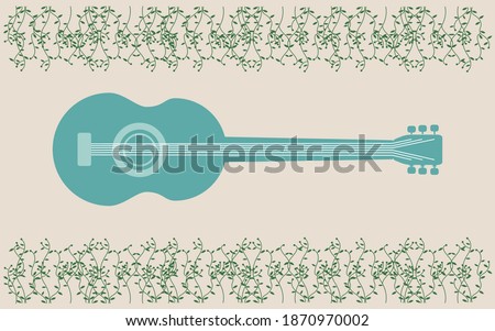Illustration of green guitar logo design vector with green house plant symbol.