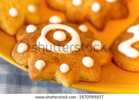 Closeup gingerbread cookies for christmas holiday. Holiday concept