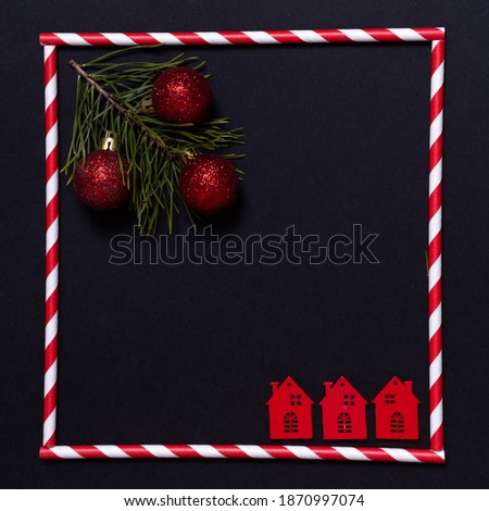 Christmas holidays composition on black background with copy space for your text.