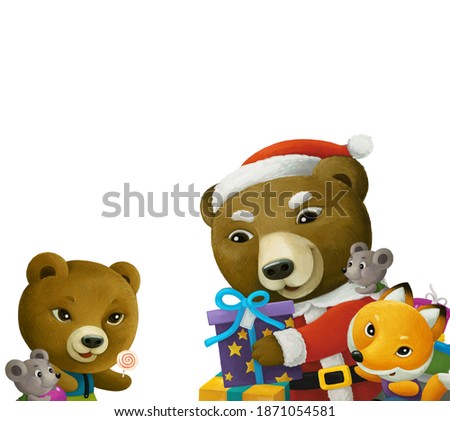 cartoon scene with animal santa claus bear with presents christmas frame on white background - illustration for children